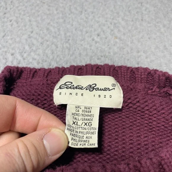 Eddie Bauer Sweater Mens XLT Tall Purple Cotton Knit Crewneck Pullover Warm - Picture 2 of 6